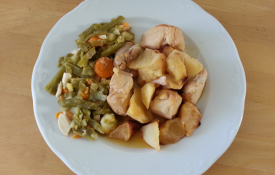 Pollo con patata y manza, recetas de pollo, recetas saludables, recetas para adelgazar, recetas light