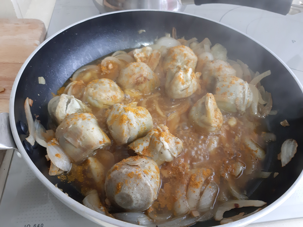 Alcachofas al curry, recetas, recetas de verdura, recetas para adelgazar, recetas light.