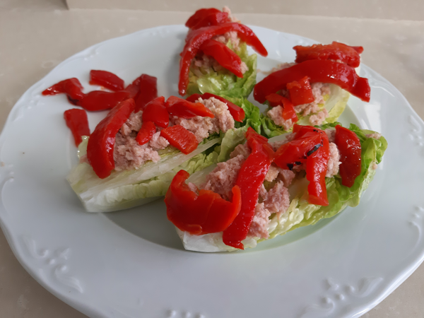 Cogollos con pimientos y atún a la mostaza, recetas de ensalada, recetas light, recetas para adelgazar, dietista online, dietas online