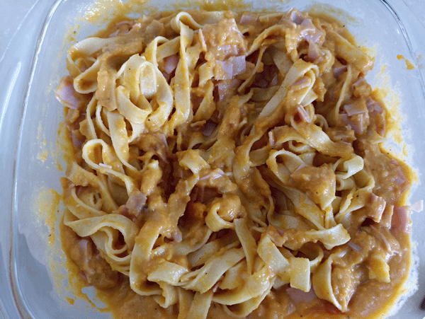 Pasta (cintas) con salsa de calabaza, recetas de pasta, recetas para adelgazar, recetas light, dieta mediterránea, recetas saludables