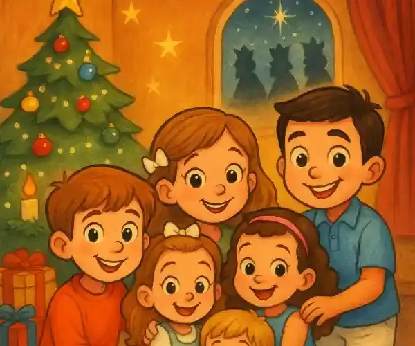 Cuento de d&iacute;a de Reyes Magos sobre alimentaci&oacute;n saludable con cinco primos en el sal&oacute;n