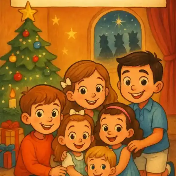 Cuento de d&iacute;a de Reyes Magos sobre alimentaci&oacute;n saludable con cinco primos en el sal&oacute;n