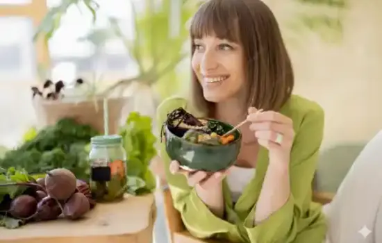 Alimentación saludable con plato equilibrado de verduras, legumbres y cereales integrales