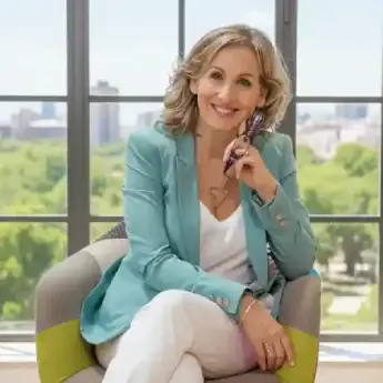 Mar Cobos, profesional de la nutrición sentada junto a una ventana durante una sesión, transmitiendo cercanía y confianza. Dietas Personalizadas en Málaga