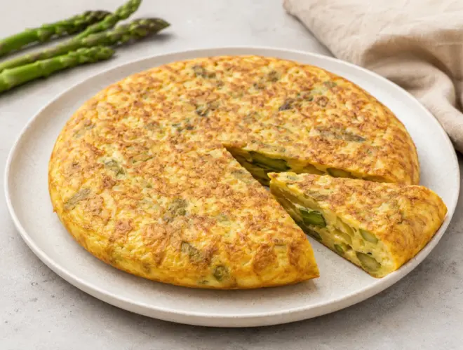 Tortilla de espárragos jugosa y dorada