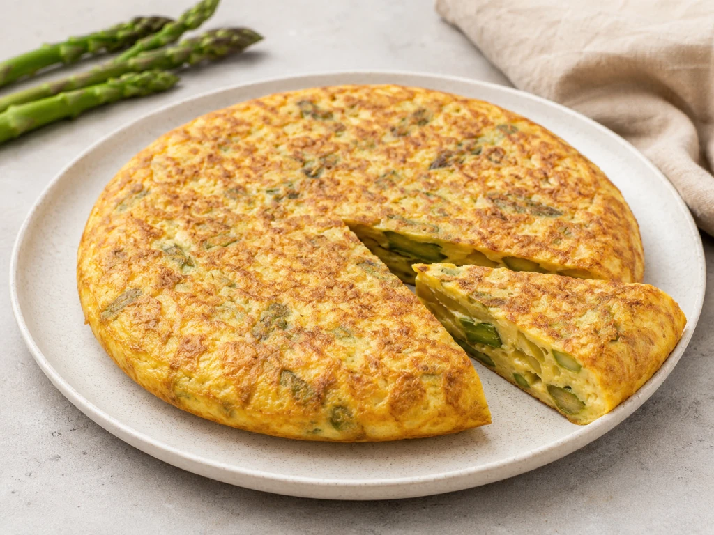 Tortilla de esp&aacute;rragos jugosa y dorada