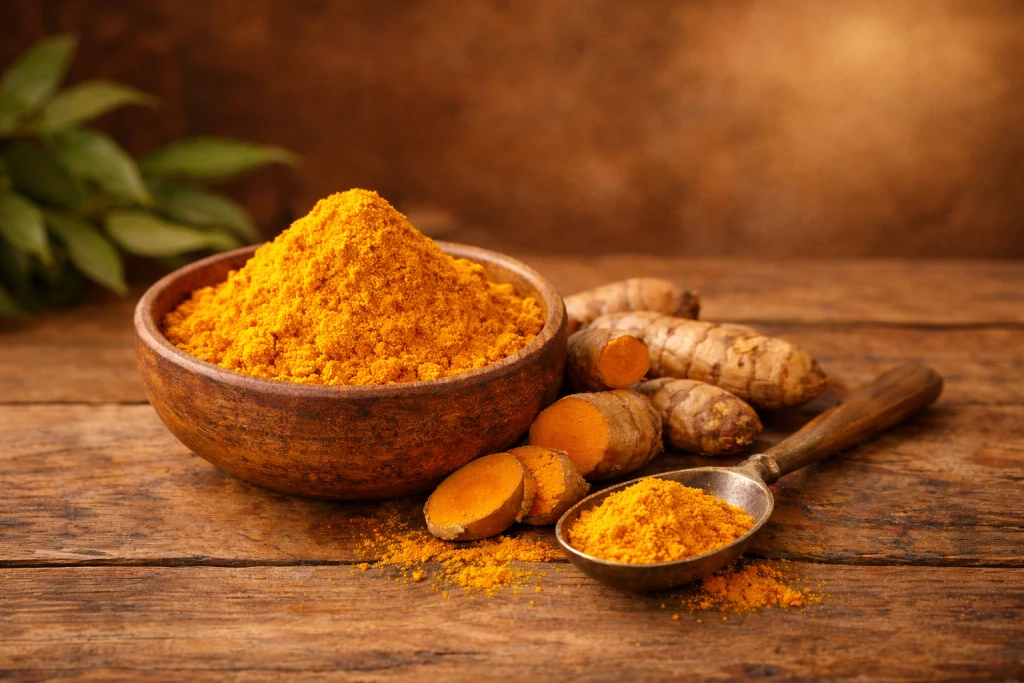 la-curcuma-propiedades-beneficios-y-como-tomarla Cúrcuma en polvo y raíz fresca mostrando sus beneficios y propiedades