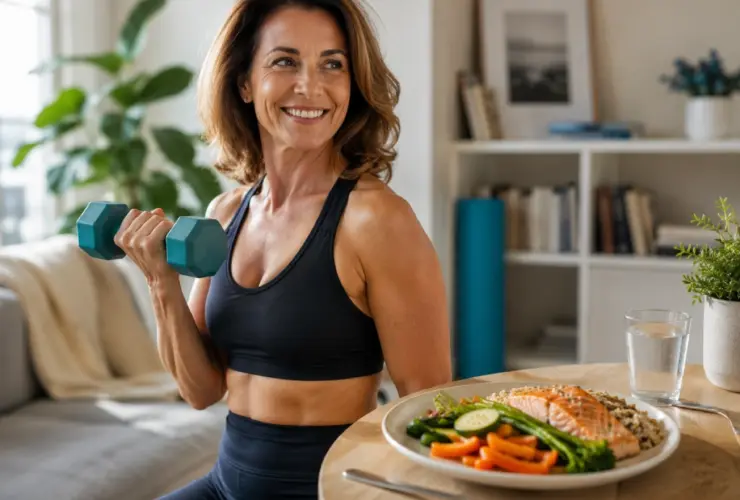 Mujer haciendo ejercicio de fuerza para adelgazar despu&eacute;s de los 40