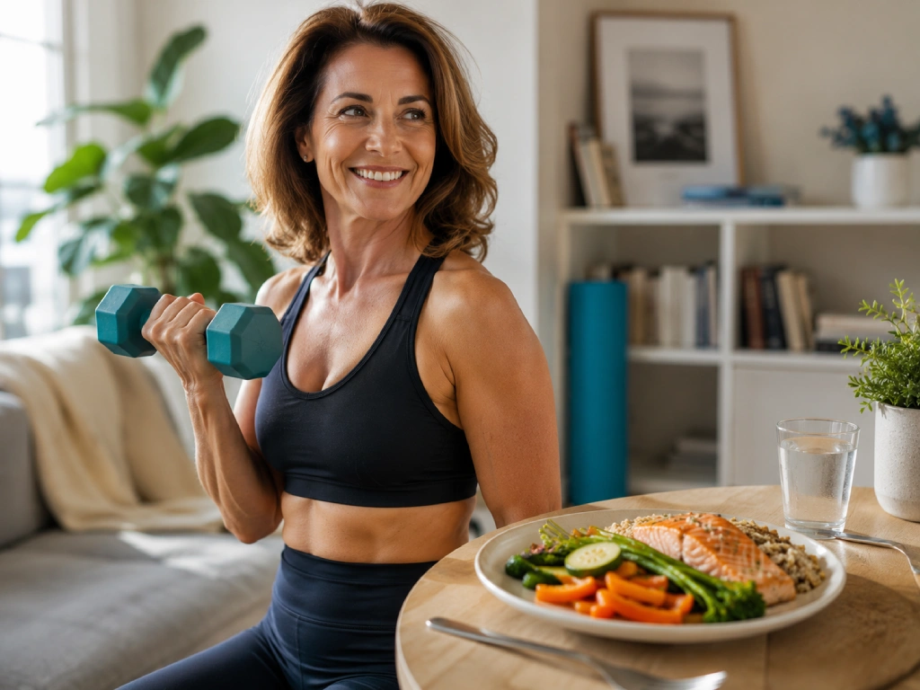 Mujer haciendo ejercicio de fuerza para adelgazar despu&eacute;s de los 40