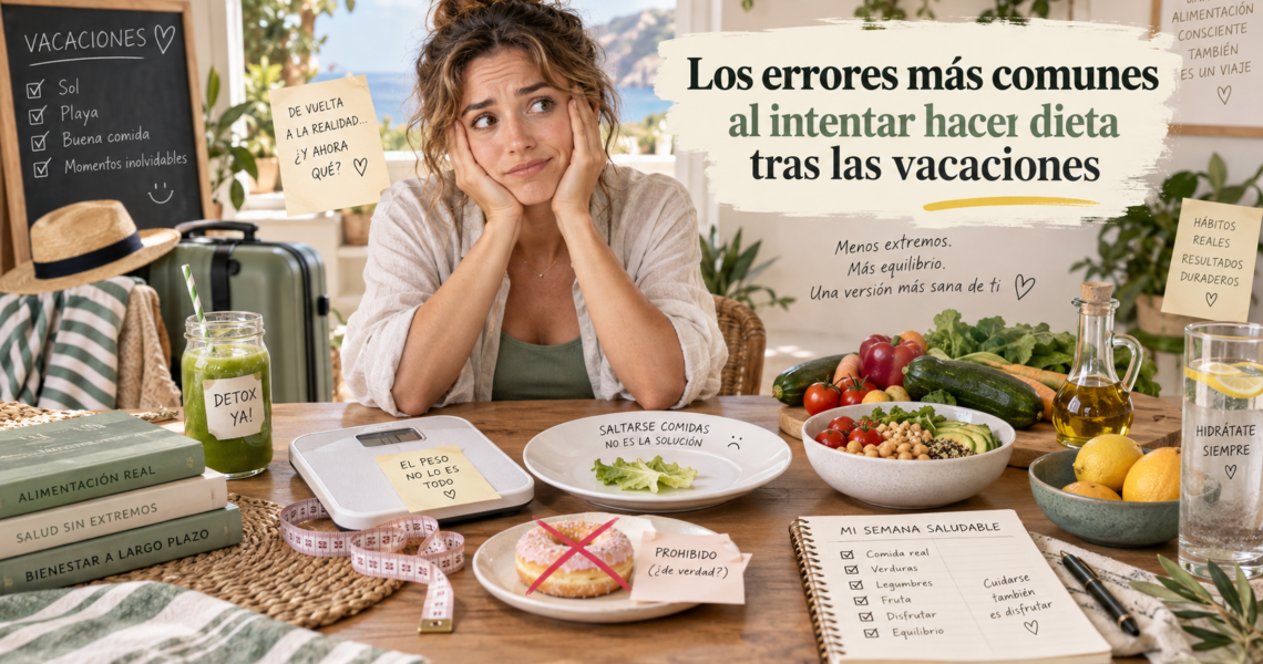 Mujer intentando retomar una dieta saludable despu&eacute;s de las vacaciones